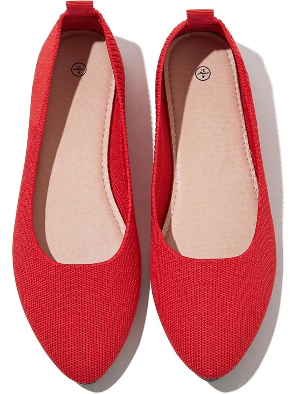 Women's Red Mesh Comfortable Insole Solid Pointed Toe Ballet Casual Flat Shoes